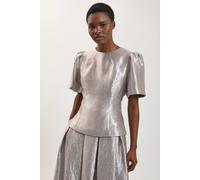 Karen Millen Women's Metallic Textured Puff Sleeve Top in Lilac | Size: 8