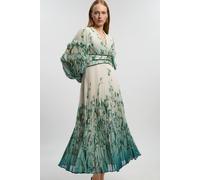 Karen Millen Women's Ombre Floral Crinkle V Neck Georgette Draped Woven Maxi Dress | Size: 10