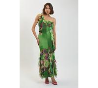 Karen Millen Women's One Shoulder Tulle Maxi Dress in Green | Size: 12