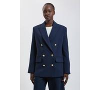 Karen Millen Women's Petite Compact Stretch Double Breasted Military Blazer in Navy | Size: 4