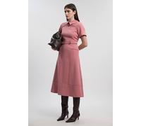 Karen Millen Women's Petite Compact Stretch Tab Detail Full Skirted Midi Dress in Dusty Rose | Size: 8