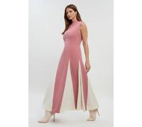 Karen Millen Women's Petite Compact Stretch Tailored Colour Block Full Skirted Midi Dress in Dusty Rose | Size: 12
