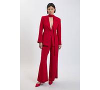 Karen Millen Women's Petite Compact Stretch Viscose Wide Leg Tailored Trouser in Red | Size: 4