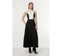 Karen Millen Women's Petite Contrast Detail Full Skirt Tailored Midi Dress in Mono | Size: 8