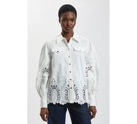 Karen Millen Women's Petite Cotton Cutwork Balloon Sleeve Woven Shirt in Ivory | Size: 4