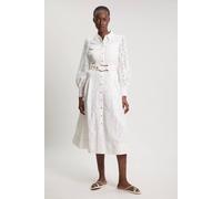 Karen Millen Women's Petite Cotton Cutwork Woven Shirt Midi Dress in Ivory | Size: 8
