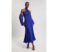 Karen Millen Women's Petite Crinkle Cold Shoulder Georgette Woven Maxi Dress in Cobalt | Size: 12
