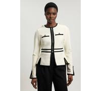 Karen Millen Women's Petite Figure Form Bandage Military Contrast Piping Knit Split Hem Jacket in Cream | Size: 10