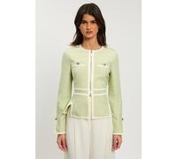 Karen Millen Women's Petite Figure Form Bandage Military Contrast Piping Knit Split Hem Jacket in Sage | Size: 10