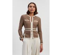 Karen Millen Women's Petite Figure Form Bandage Military Contrast Piping Knit Split Hem Jacket in Taupe | Size: 8