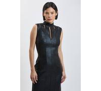 Karen Millen Women's Petite Foil Bandage Figure Form Cut-Out Midi Dress in Black | Size: 12