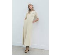 Karen Millen Women's Petite Forever Rib Knit Military Trim Maxi Dress in Cream | Size: Small