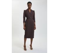 Karen Millen Women's Petite Forever Structured Crepe Belted Forever Midi Dress in Chocolate | Size: 14