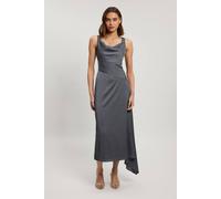Karen Millen Women's Petite Hammered Satin With Cowl Neck Strappy Woven Maxi Dress in Grey | Size: 8