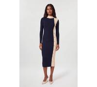 Karen Millen Women's Petite Knit Rib With Contrast Detail Midi Dress in Navy | Size: Small