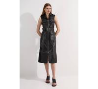 Karen Millen Women's Petite Leather Contrast Stitch Belted Sleeveless Midi Dress in Black | Size: 6