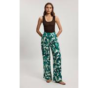 Karen Millen Women's Petite Linen geo print pleat & pocket detail woven straight leg trouser in Teal | Size: 4