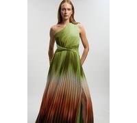 Karen Millen Women's Petite Metallic Thread Ombre Print One Shoulder Woven Maxi Dress | Size: 8