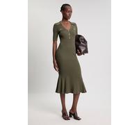 Karen Millen Women's Petite Military Trim Rib Knit Collared Maxi Dress in Olive | Size: Large