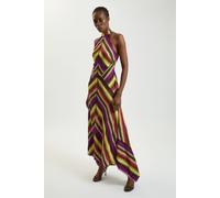 Karen Millen Women's Petite Multi Fluid Stripe Cotton Mix Woven Halter Dress in Purple | Size: 14