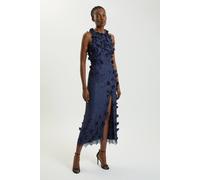 Karen Millen Women's Petite Petal Applique Lace Woven Midi Dress in Navy | Size: 8