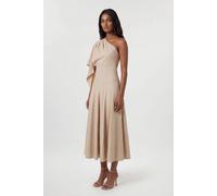 Karen Millen Women's Petite Premium Tailored Linen High Neck One Shoulder Full Midi Dress in Champagne | Size: 10