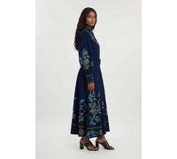 Karen Millen Women's Petite Rose Embroidered Cotton Twill Woven Shirt Dress With Eyelets in Navy | Size: 8