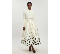 Karen Millen Women's Petite Spot Border Woven Twill Prom Skirt in Mono | Size: 14