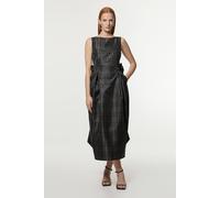 Karen Millen Women's Petite Taffeta Check Bow Detail Tailored Maxi Dress in Brown | Size: 4