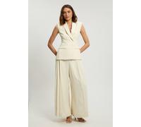 Karen Millen Women's Petite Tailored Crepe Asymmetric Pleat Wide Leg Jumpsuit in Ivory | Size: 6