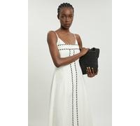Karen Millen Women's Petite Tailored Linen Blend Contrast Stitch Midi Dress in Ivory | Size: 8