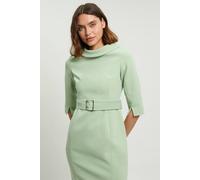 Karen Millen Women's Petite Tailored Roll Neck Pencil Midi Dress in Green | Size: 10