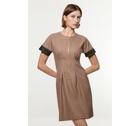 Karen Millen Women's Petite Tailored Twill Lace Mix Zip Front Mini Dress in Taupe | Size: 12