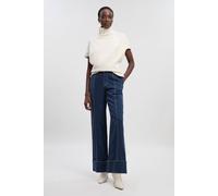 Karen Millen Women's Petite Tencel Cotton Contrast Stitch Woven Straight Leg Trouser in Navy | Size: 4