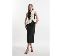 Karen Millen Women's Petite Textured Tailored Contrast Taffeta Ruffle Maxi Dress in Black | Size: 4