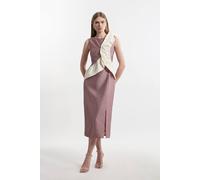 Karen Millen Women's Petite Textured Tailored Contrast Taffeta Ruffle Maxi Dress in Blush | Size: 10