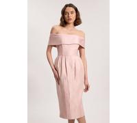 Karen Millen Women's Petite Textured Tailored Twill Bandeau Midi Dress in Pale Pink | Size: 4