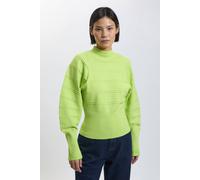 Karen Millen Women's Petite Wool Look Rib Detail Long Sleeve Knitted Top in Lime | Size: Large