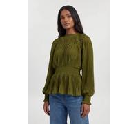 Karen Millen Women's Placement Pleated Balloon Sleeve Blouse in Olive | Size: 10