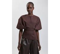 Karen Millen Women's Pleat Detail Ponte Keyhole Top in Chocolate | Size: Large