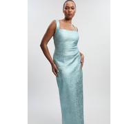 Karen Millen Women's Plus Size Foil Metallic Figure Form Bandage Strappy Knit Maxi Dress in Pale Blue | Size: 2XL