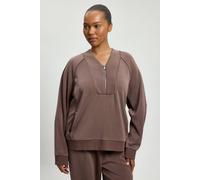 Karen Millen Women's Plus Size Premium Luxe Zip Up V Neck Sweatshirt in Chocolate | Size: 2XL