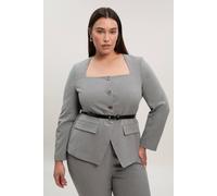 Karen Millen Women's Plus Size Tailored Marl Belted Square Neck Blazer in Grey | Size: 22