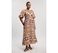 Karen Millen Women's Plus Size Tile Print Silk Cotton Volume Sleeve Woven Maxi Dress | Size: 20