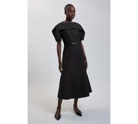 Karen Millen Women's Polished Compact Rounded Full Skirted Midi Dress in Black | Size: 18