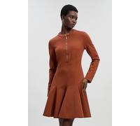 Karen Millen Women's Ponte Zip Trim Detail Pleated Long Sleeve Mini Dress in Rust | Size: XS