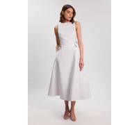 Karen Millen Women's Premium Cotton Tailored Fabric Belted Buckle Midi Dress in Grey | Size: 10