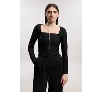 Karen Millen Women's PU Tipped Detail Zip Through Bandage Knit Top in Black | Size: 8