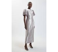 Karen Millen Women's Puff Sleeve Metallic Textured Midi Dress in Lilac | Size: 8