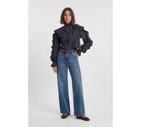 Karen Millen Women's Ruffle Front Cotton Stripe Pussy Bow Blouse | Size: 8